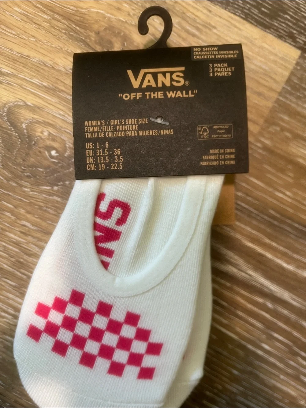 Vans White No-Show Socks with Pink Checker Accent